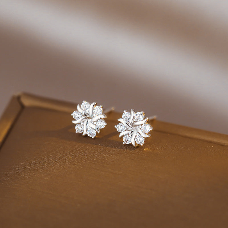 Women's Snowflake Zircon Sterling Sier Light Luxury Stud Earrings