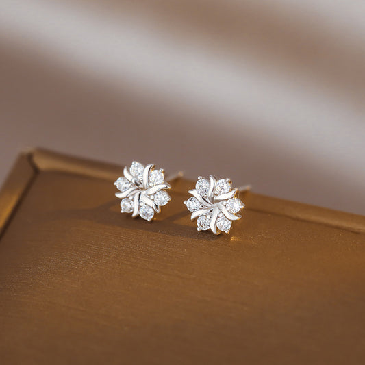 Women's Snowflake Zircon Sterling Sier Light Luxury Stud Earrings