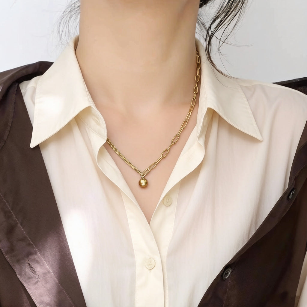 Women's Beads Chain Stitching Titanium Steel No Fading Simple High Sense Necklace