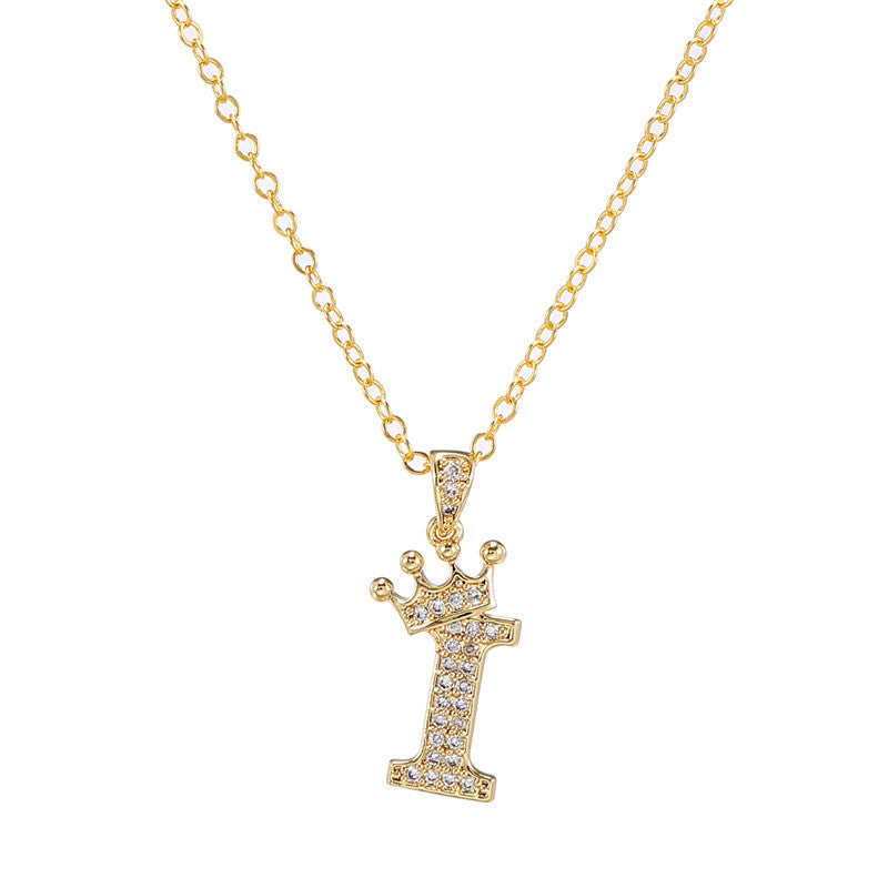 Zircon Crown English Letter Design Gold Clavicle Necklace