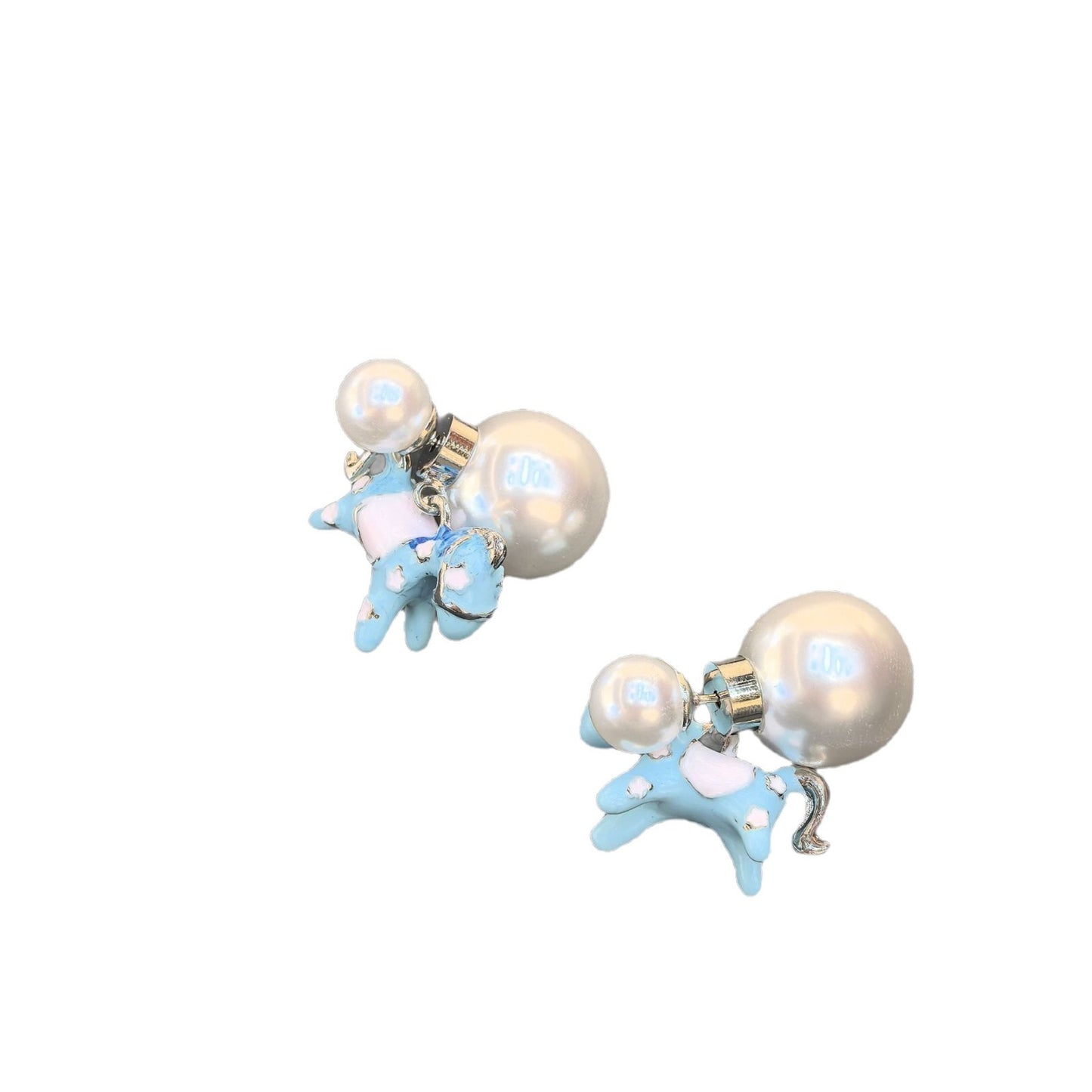 Cute Drip Glazed Light Blue Pony Stud Earrings