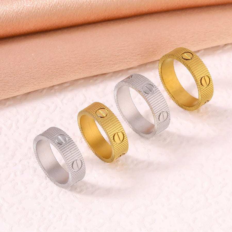 Women's & Men's Screw For Couple Simple Gear Pattern Stainless Rings