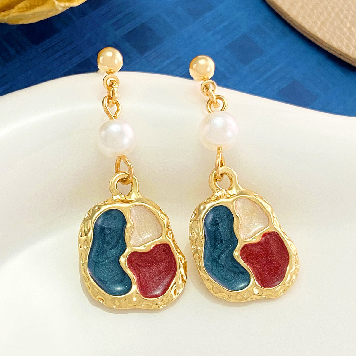 Irregular Color Matching Pearl French Entry Earrings