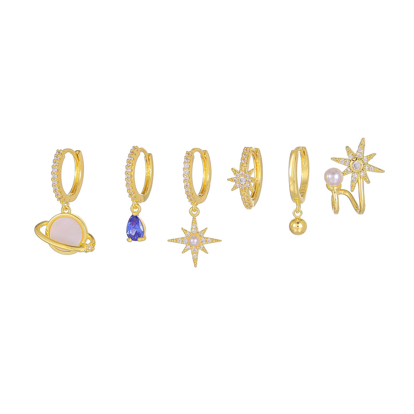 Stars Pearl Zircon Fashion Space Universe Earrings