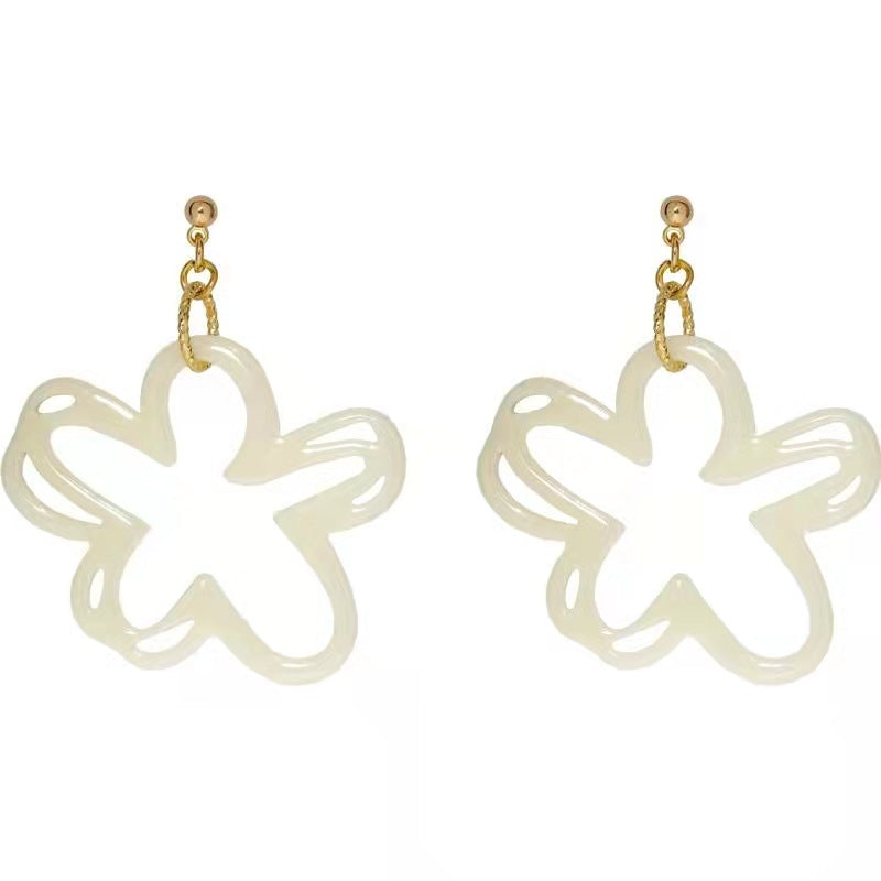 Women's Needle Super Fairy Hollow White Flower Sweet Ear Clip Retro Earrings