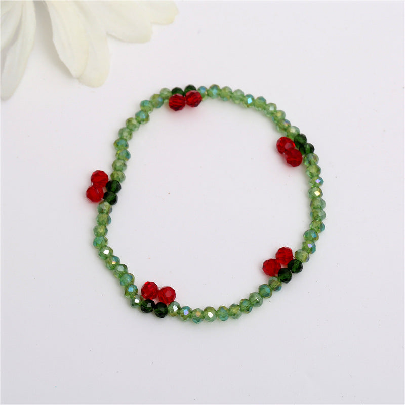 Crystal Cherry Female Korean Style Hand-woven Bracelet