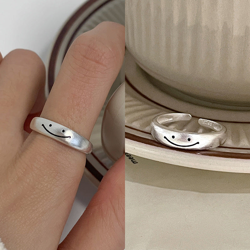 Sier Smiley Face Love Heart-shaped Female Rings