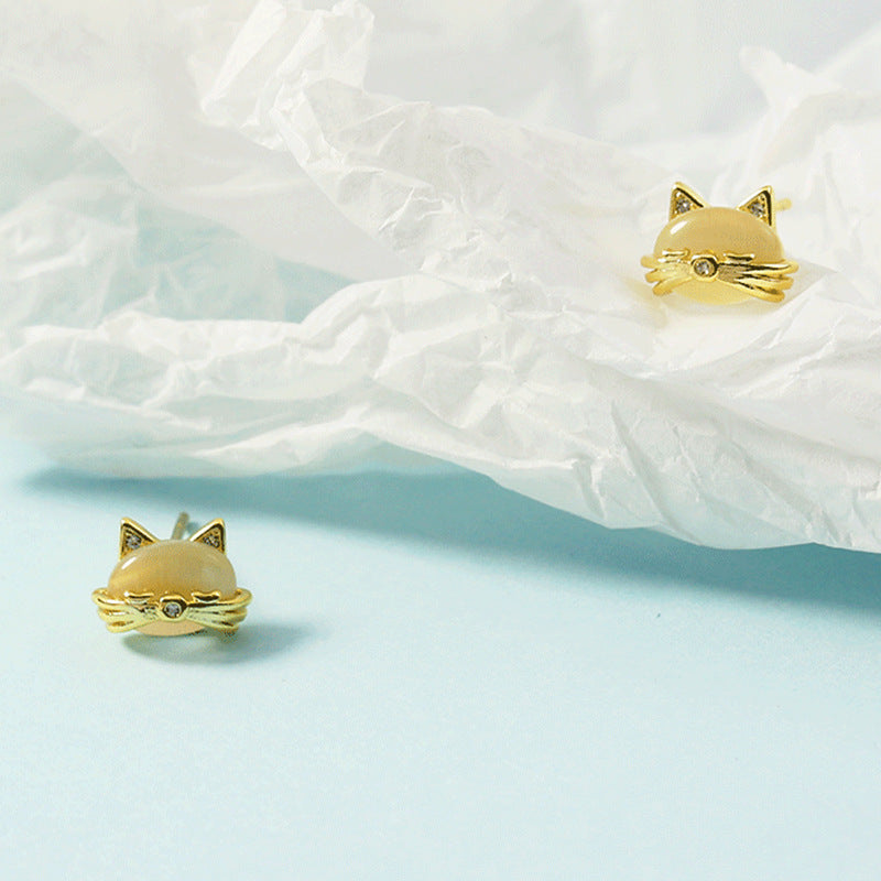 Opal Kitty Small Cute Korean Style Stud Earrings