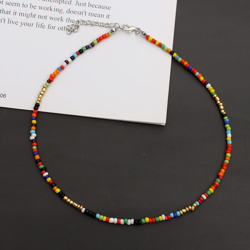 Korean Style Fashionable Colorful Bohemian Golden Balls Bead Handmade Ethnic Necklaces