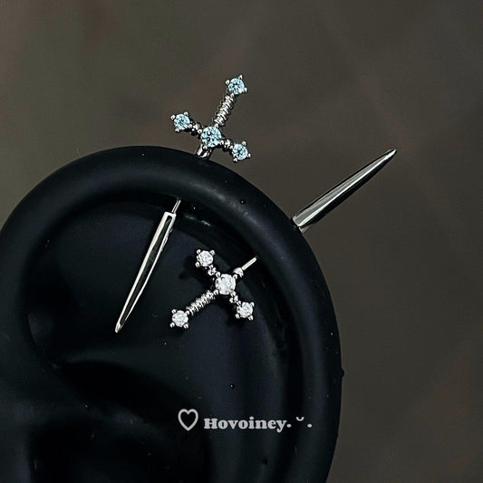 Sword Devil Nail Thin Rod Personality Sweet Cool Ear Wheel Stud Earrings