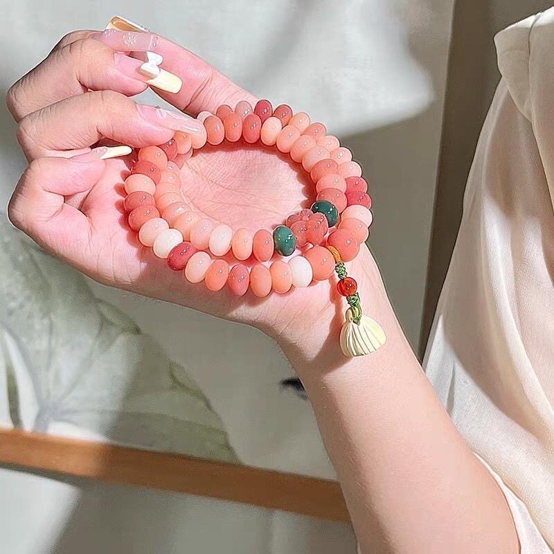 White Jade Bodhi Root Female Attracting Male Chinese Double Circle Bracelet