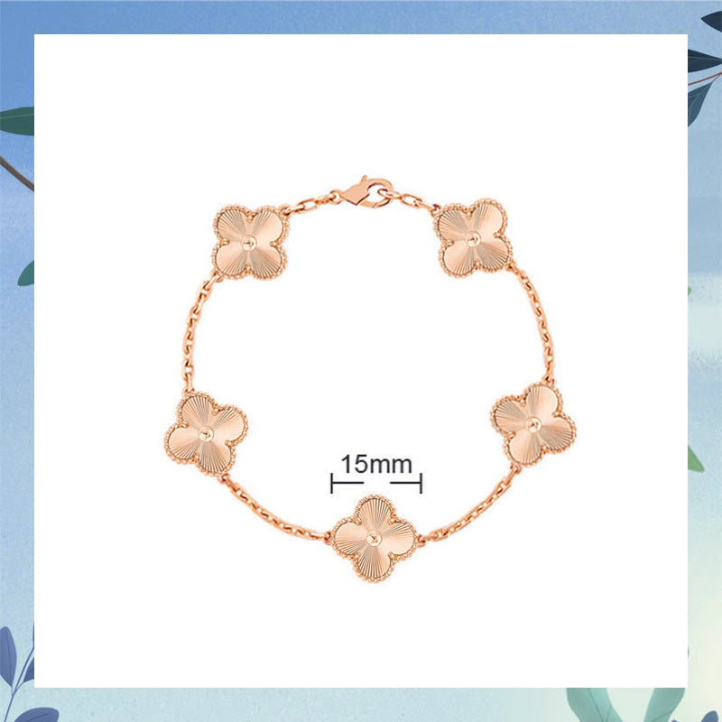 Women's Four-leaf Clover Rose Gold Red Agate Black White Shell Flower Bracelet