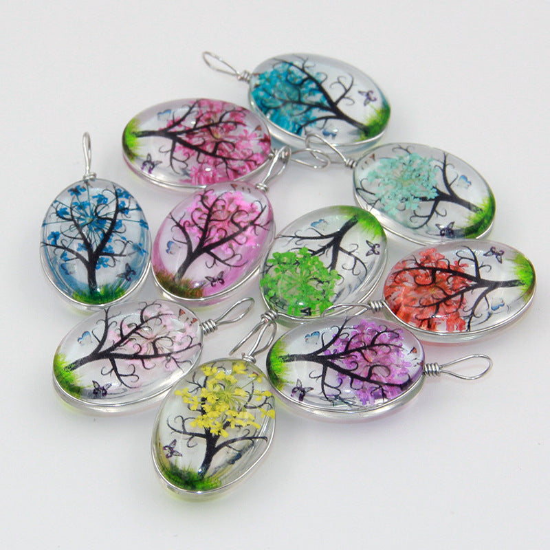 Tree Preserved Fresh Flower Artificial Crystal Oval Starry Sky Plant Necklace