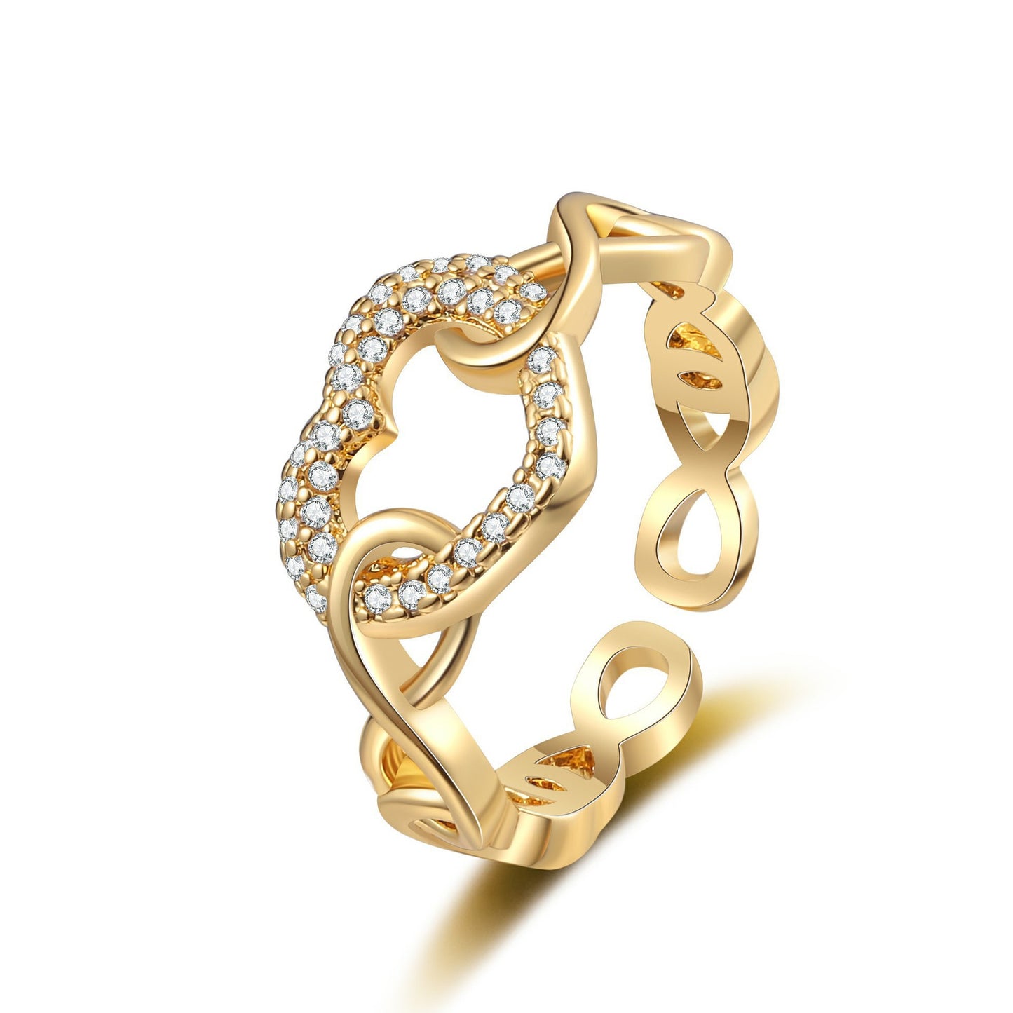 Hollow Heart Shape With Diamond Female Fashion Temperamental Minority Heart-shaped Ring