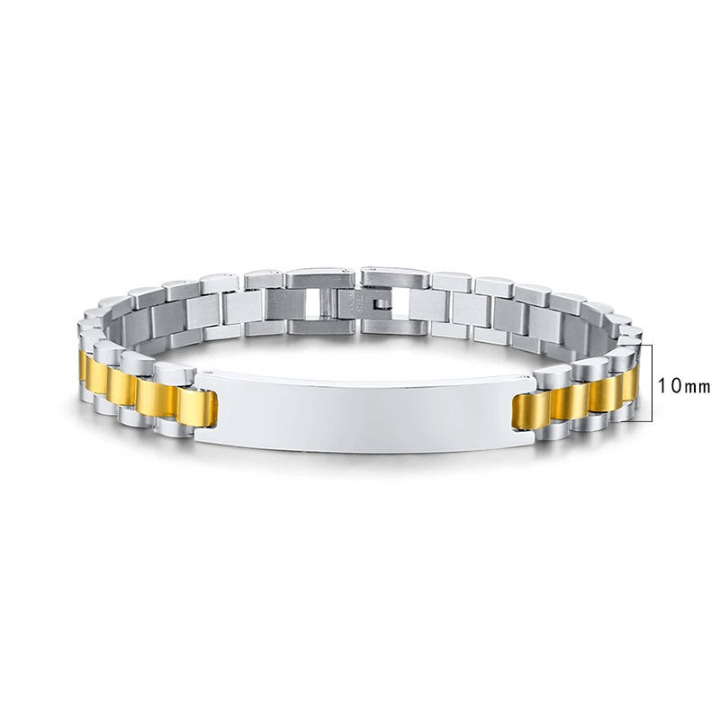 Women's & Men's Adjustable Titanium Steel Curved Can Carve Writing Stainless Gold Bracelet