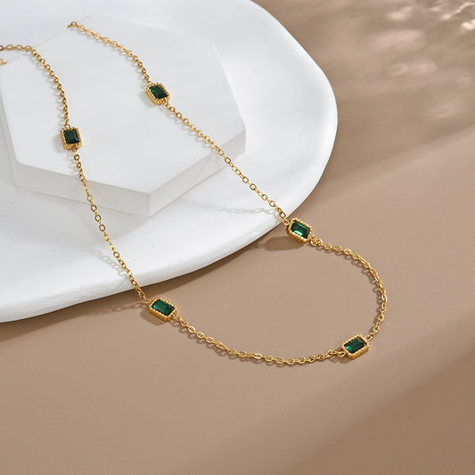 Steel Gold-plated Inlaid Emerald Zircon Female Necklaces