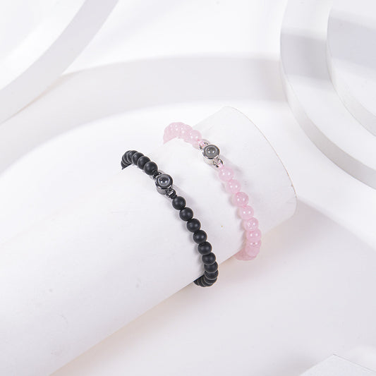 Language Projection Pink Crystal Frosted Stone Bracelets