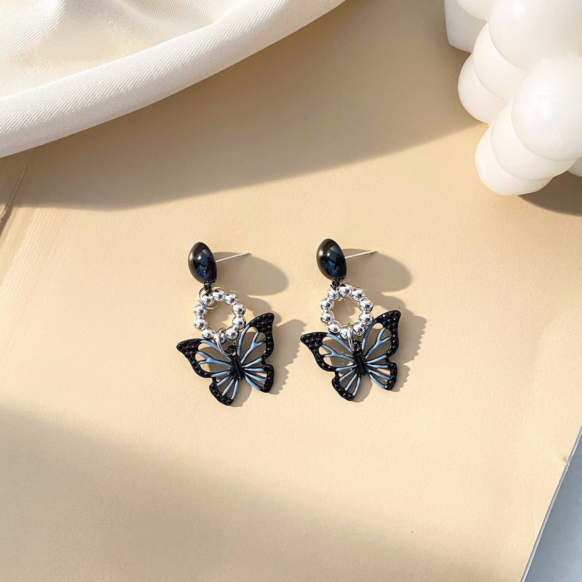 Needle Style Black Blue Butterfly Cool Stud Earrings