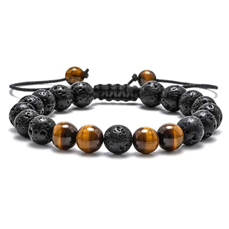 White Turquoise Woven Tigereye Lava Stone Bracelet