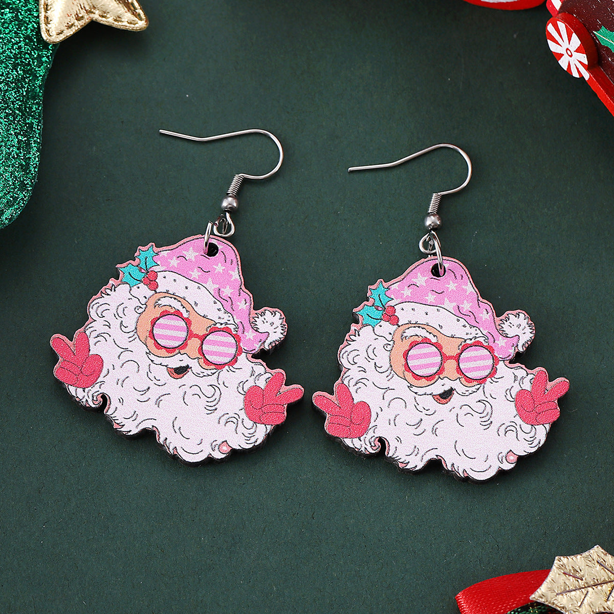 Christmas Funny Santa Claus Wooden Double-sided Earrings