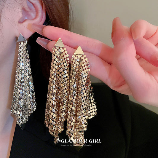 Sier Needle Triangle Sequins Irregular Exaggerated Earrings