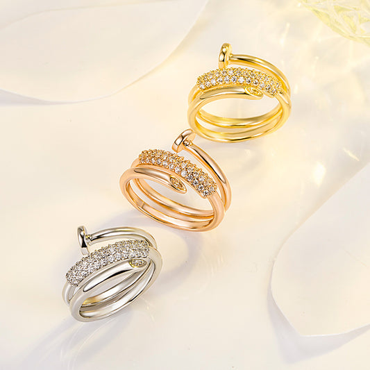 Micro Inlaid Zircon Nail Female Cold Style High Sense Retro Ring