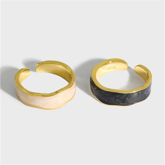 White Epoxy Open Female Tide Wave Concave Metal Rings