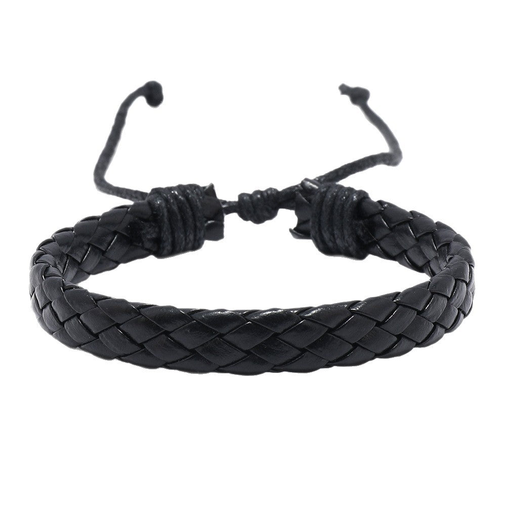 Hand-woven Black Leather Cord Adjustable Unisex Bracelets