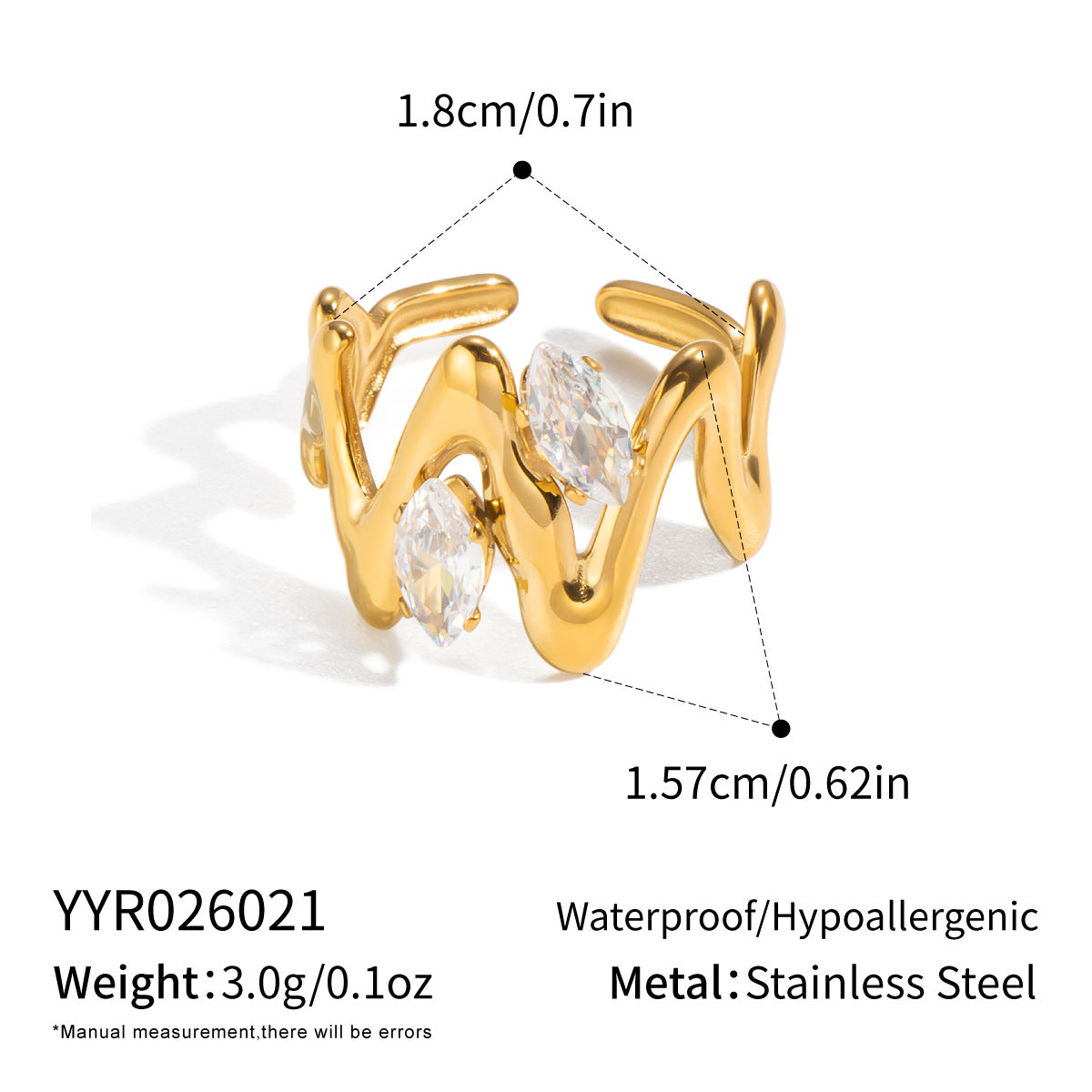 Ling Exaggerated Irregular Geometric Open Vacuum Gold Plating Personality Rings