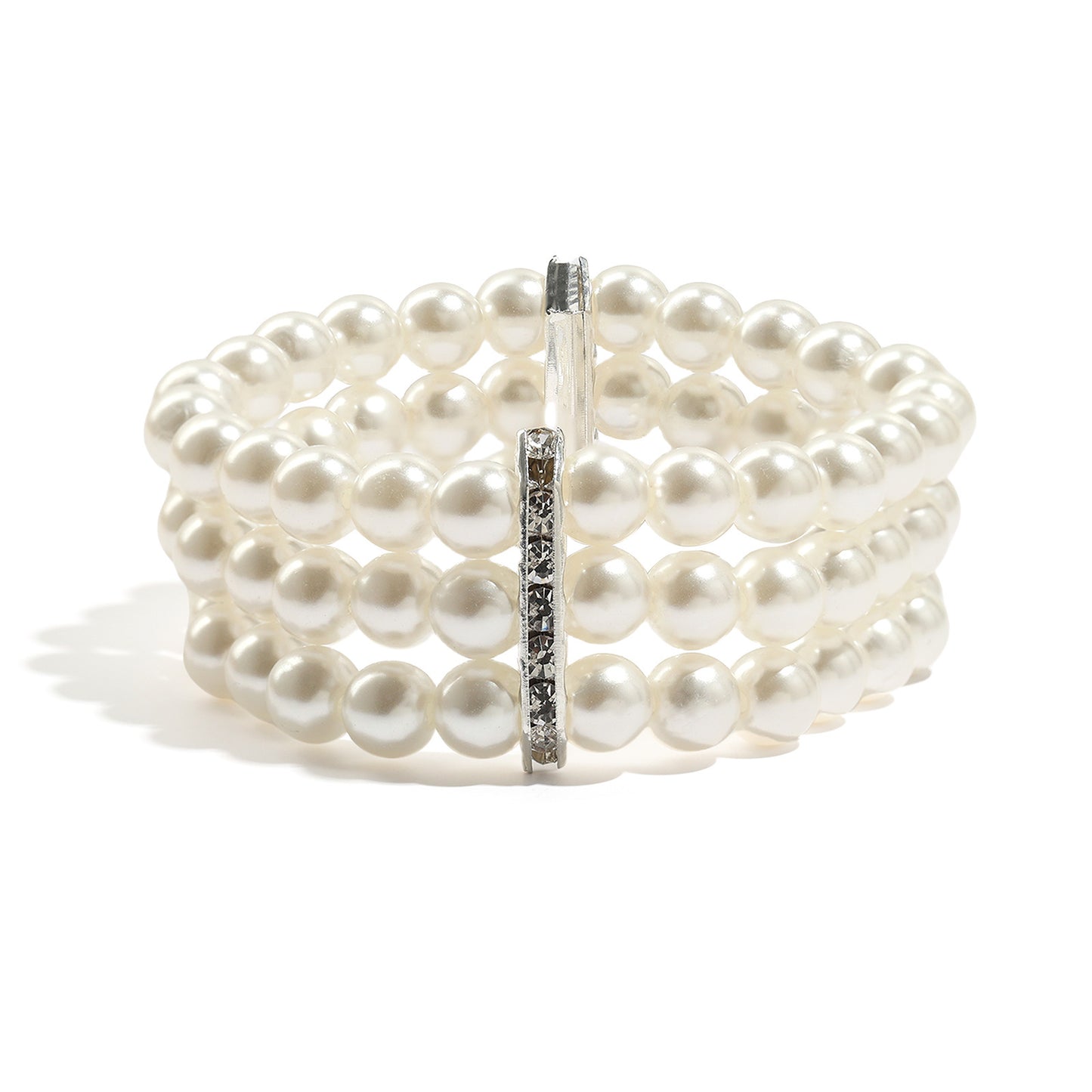 White Pearl Party Gift Rhinestone Inlaid Spacer Elastic Bracelets