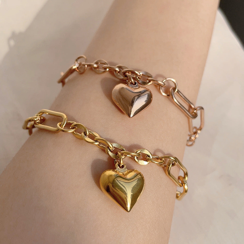 Cool Hot Heart Temperamental Peach Titanium Bracelets