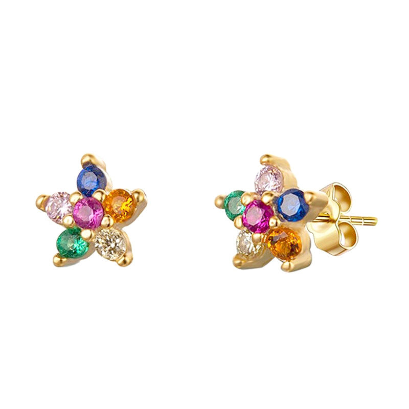 Sier Needle Color Flower Diamond Petite Female Creative Fashion Simple Rings
