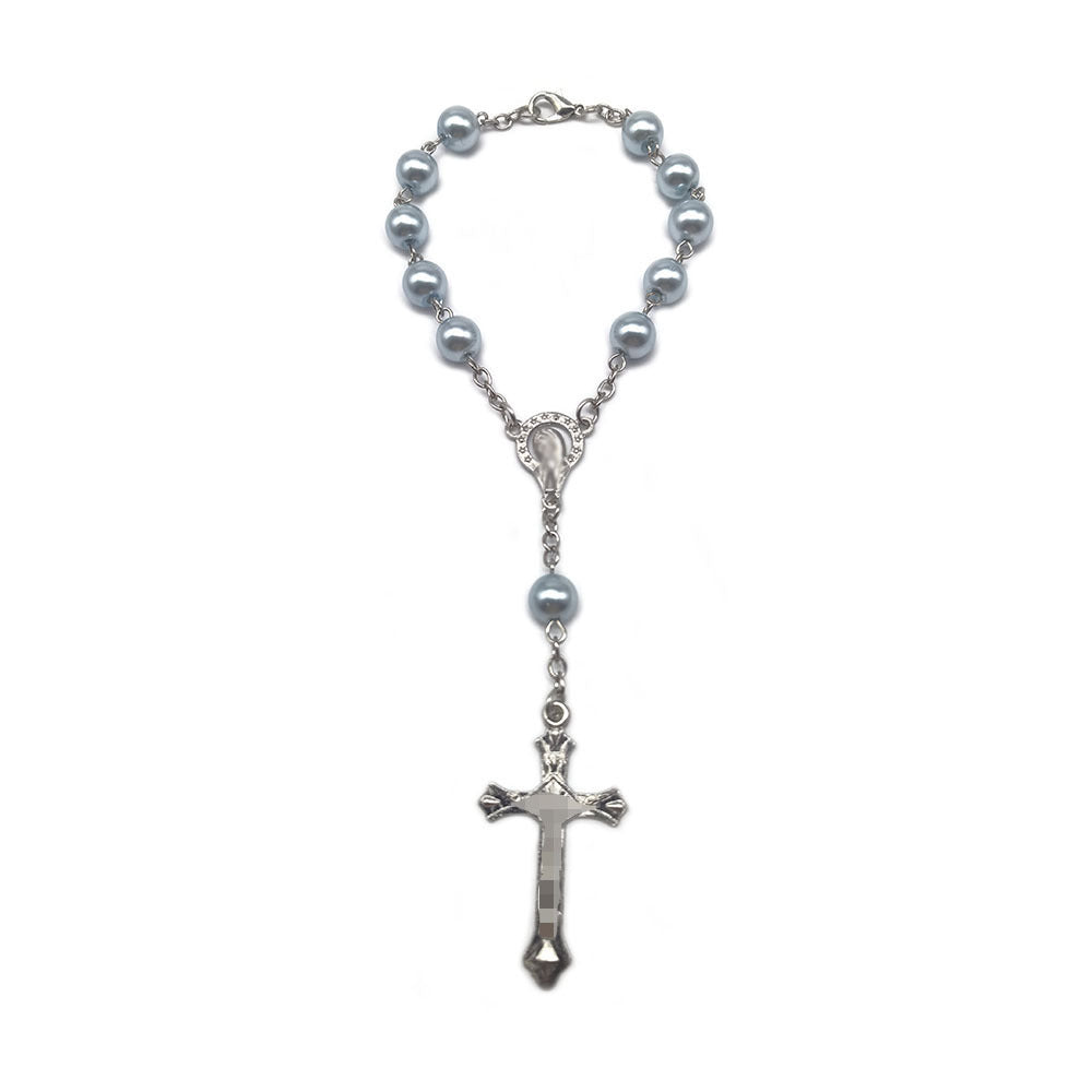 Artificial Glass Pearl Rosary Zinc Alloy Cross Beaded Bracelet