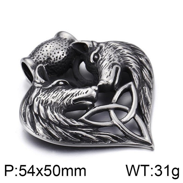 Men's King Horse Accessories Retro Viking Double Wolf Head Pendants