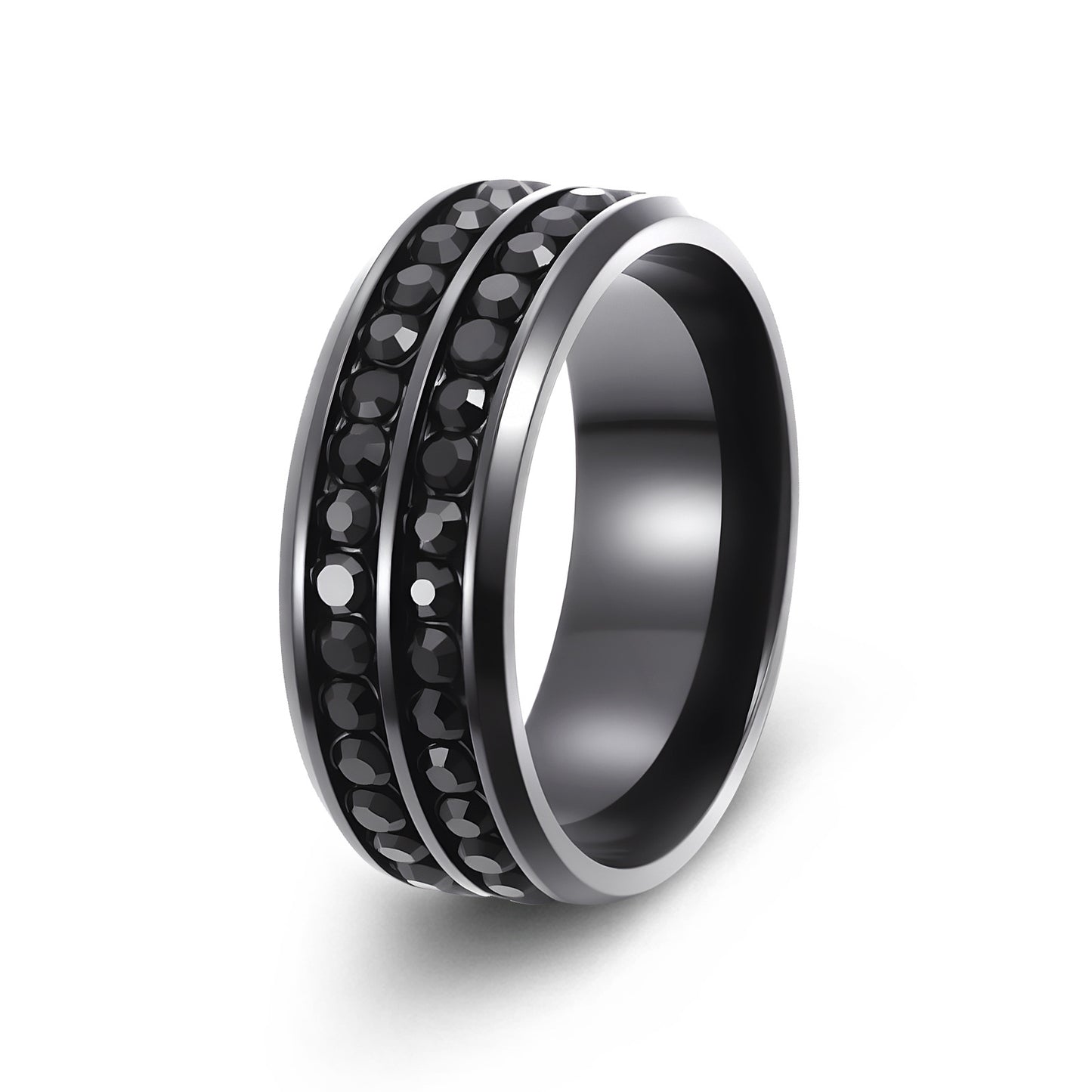 Titanium Steel Korean Double Row Diamond Full High-grade Ring