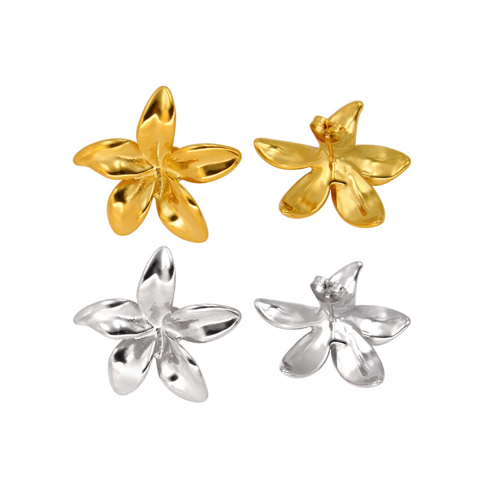 Retro Simple Stainless Steel Flower Ornament Earrings