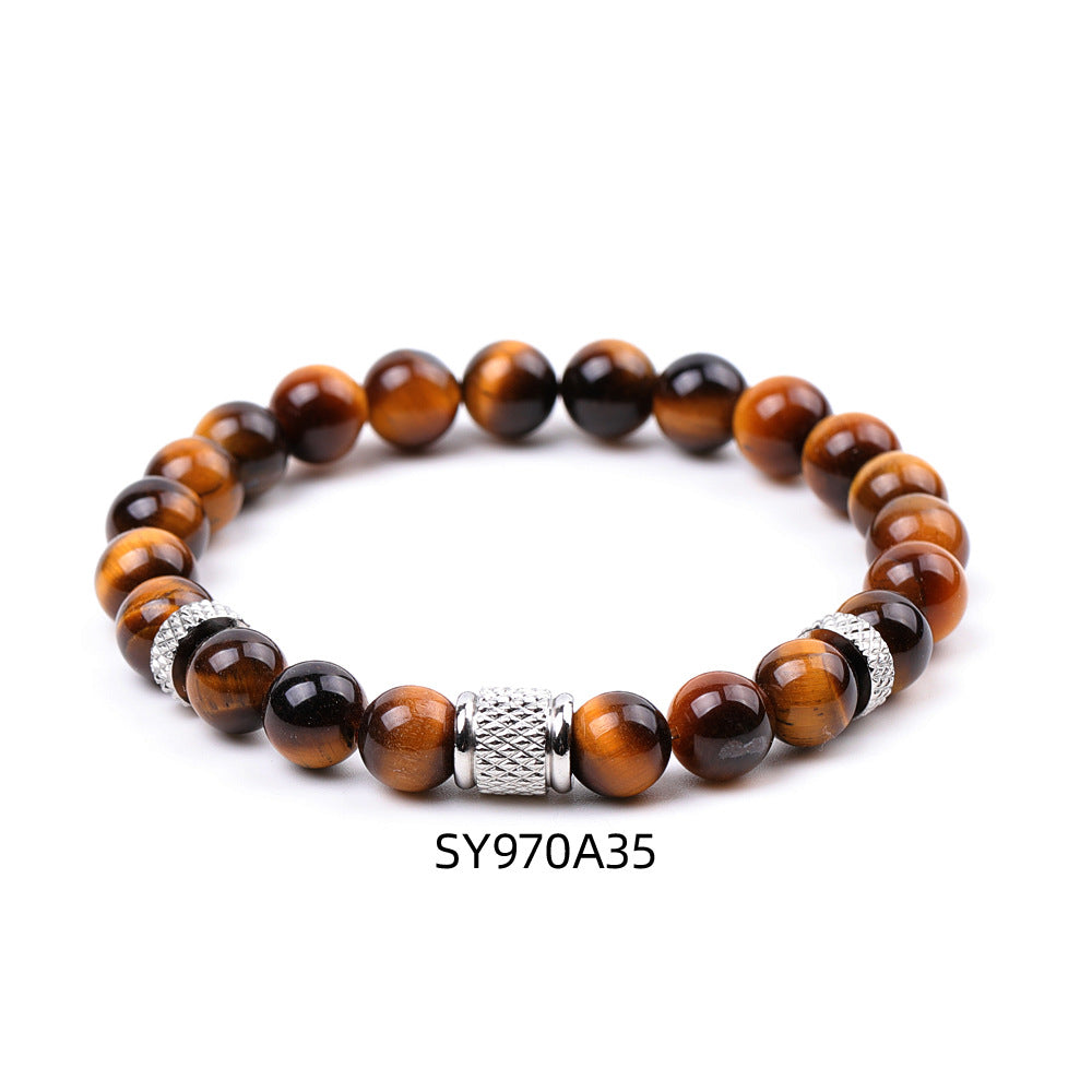 Stainless Steel Frosted Indian Agate Tigereye Striped Bracelets
