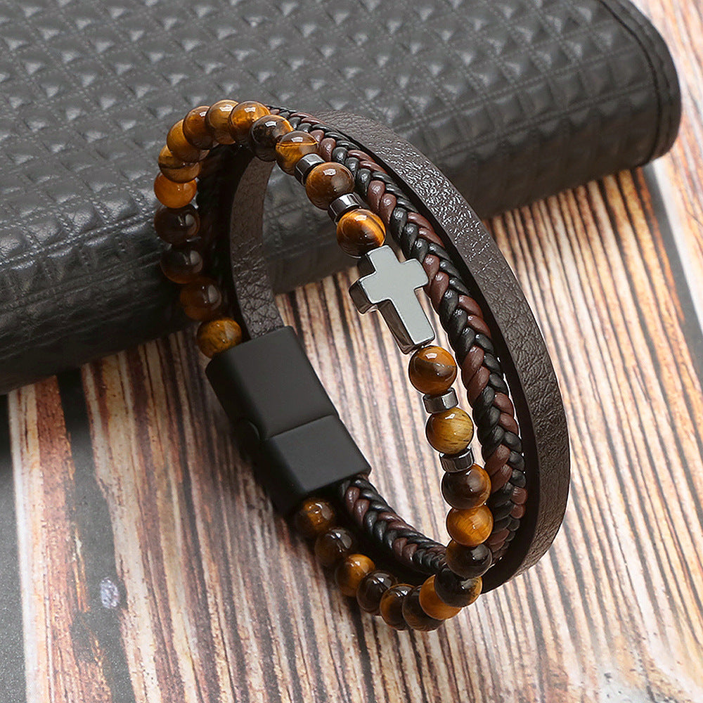 Stone Stainless Steel Obsidian Volcanic Rock Elements Simple Bracelet