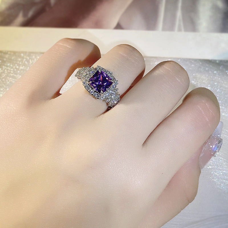 Women's Luxury High-grade Super Shiny Luxurious Inlaid Purple Bright Rings