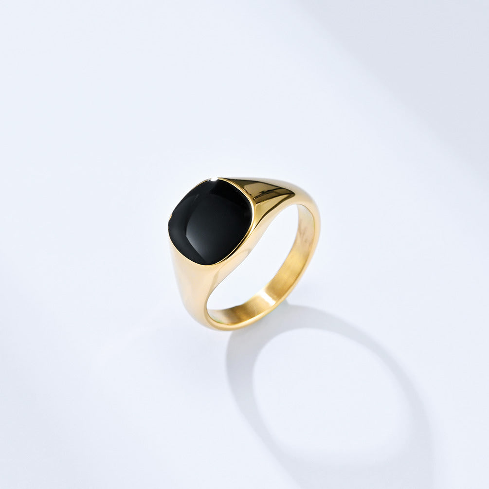 Women's & Men's Steel Oil Dripping Black Signet Unisex Style Fashion Rings