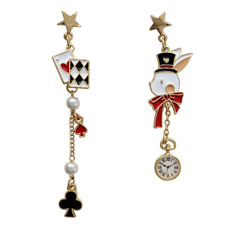 Design Eccentric Personality Sier Needle Playing Card Cute Earrings