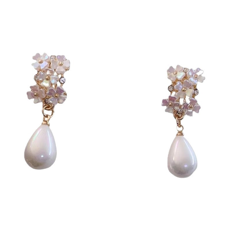 Sier Needle Imitation Shell Flower Design Creative Water Drop Rings