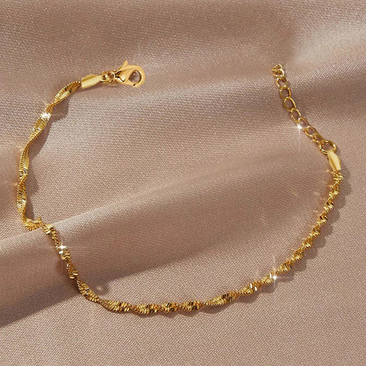 Women's Affordable Luxury Fashion Elegant Gold-plated Stainless Steel Water Wave Chain Bracelets