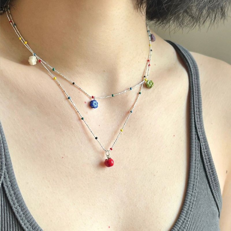 Glaze Beaded Female Cute Apple Czech Beads Necklaces
