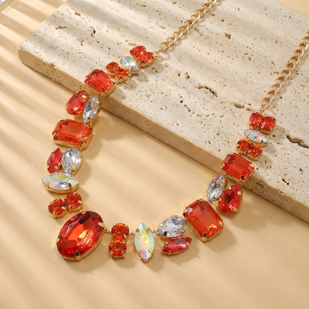 Exaggerated Banquet Super Flash Retro Affordable Luxury Colorful Crystals Sense Necklace