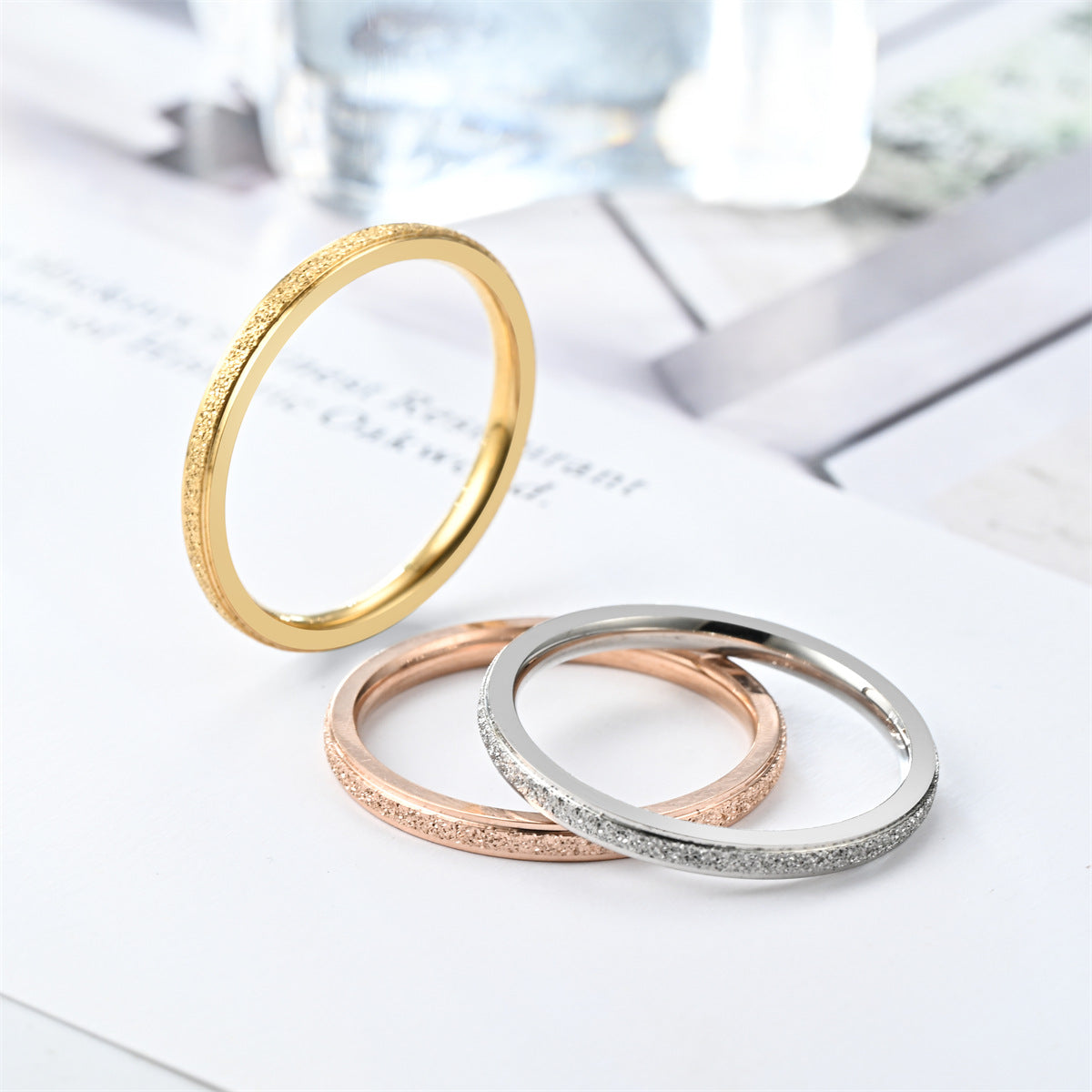 Women's Titanium Steel Frosted Simple Rose Gold Rings