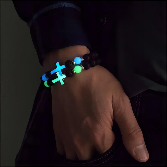 Volcanic Rock Luminous Vintage Multicolor Cross Bracelets
