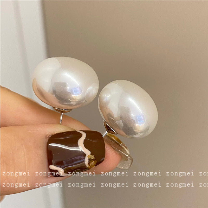 Retro Large Pearl Imitation Style Yu Sier Stud Earrings