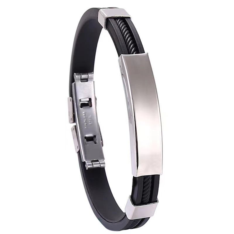 Men's Brocade Lettering Titanium Steel Silicone Stainless Bracelet