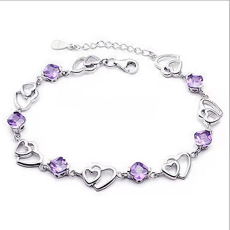 Amethyst Heart-shaped Diamond Female Heart-to-heart For Bracelets